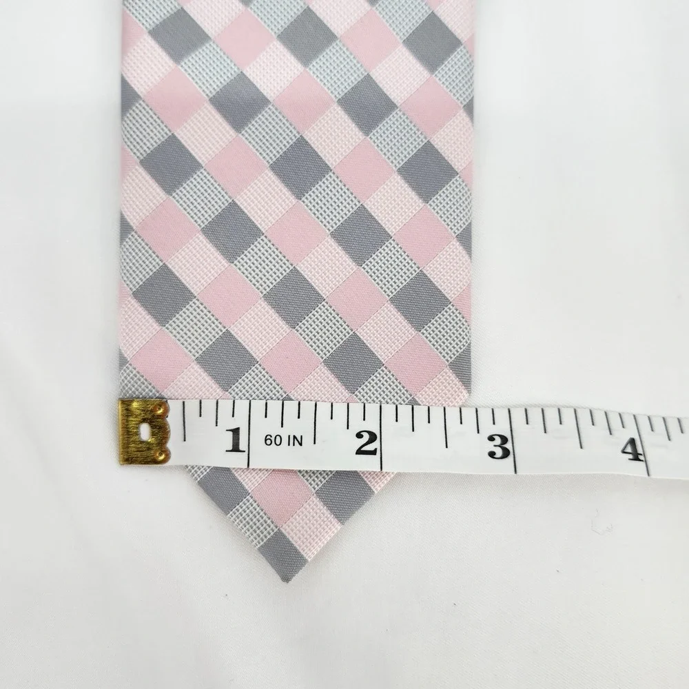 JF J. Ferrar Mens Pink Gray Gingham Tie Classic Business Formal Neckwear Necktie